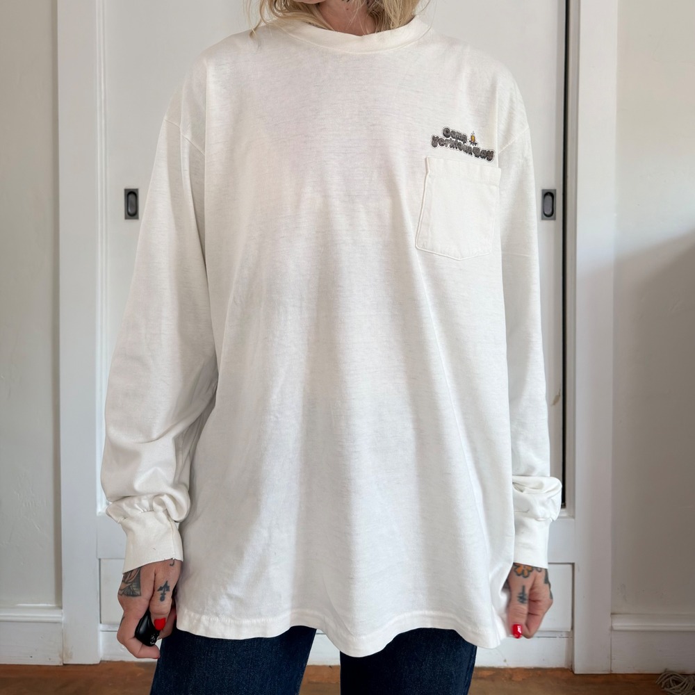 Vintage Hanes Beefy-T Camp Yorktown Bay Long Sleeve Pocket T-Shirt XL White USA